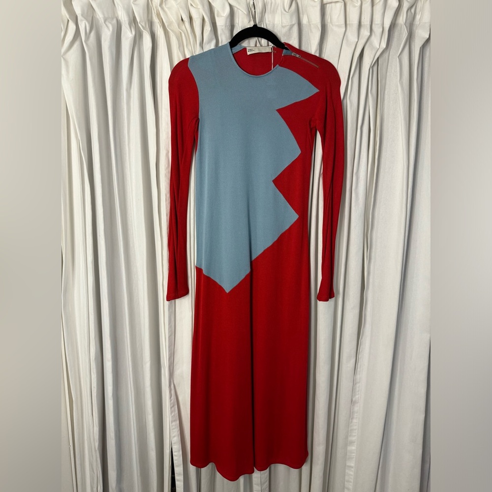 Tory Burch Colorblock Honeycomb Jersey Dress - Rich Red